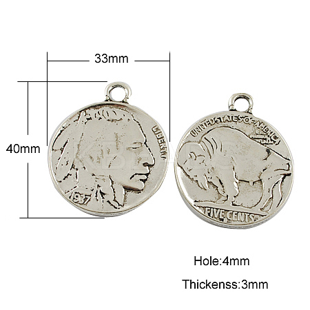 Tibetan Style Alloy Coin Pendants TIBEP-GC001-AS-NR-1