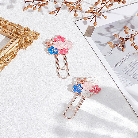 2Pcs 2 Style Rose Gold Tone Zinc Alloy Enamel Bookmarks AJEW-LP0004-43A-1