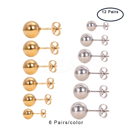 Mixed Size 2~8mm 316 Stainless Steel Ball Stud Earrings Sets EJEW-PH0001-01M-1