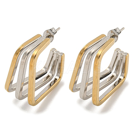 Square 202 Stainless Steel Multi Layered Stud Earrings EJEW-H003-13GP-01-1
