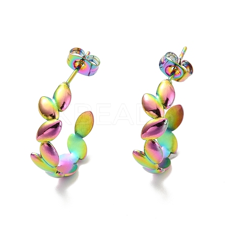 Ion Plating(IP) 304 Stainless Steel Leaf Wrap Stud Earring EJEW-P202-03MC-1