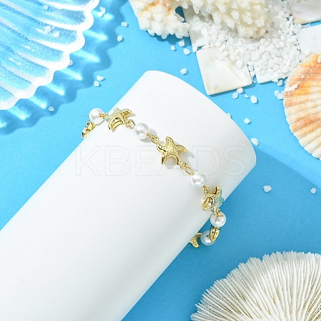 304 Stainless Steel & Shell Pearl Link Chains Bracelets for Women BJEW-JB13815-02-1