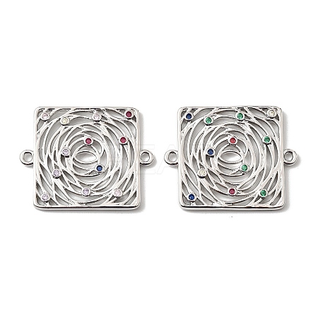 Brass Micro Pave Colorful Cubic Zirconia Hollow Connector Charms KK-K351-58C-P-1