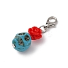 Skull Synthetic Turquoise & Resin Rose Pendant Decorations HJEW-JM03999-5