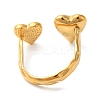 Heart 304 Stainless Steel Micro Pave Cubic Zirconia Open Cuff Rings RJEW-S415-01G-01-4