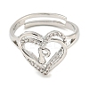 Heart with Letter Rack Plating Brass Micro Pave Clear Cubic Zirconia Adjustable Rings for Women RJEW-I105-01P-P-2