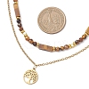 Tree of Life 304 Stainless Steel Pendant Cable Chain and Natural Tiger Eye Rectangle Round Beaded Double Layer Necklaces NJEW-JN05713-3