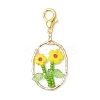Oval with Flower Glass Seed Bead & Lampwork & Alloy Pendant Decoraitons HJEW-MZ00351-03-2