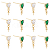 DICOSMETIC 12Pcs 2 Colors Brass Glass Rhinestone Stud Earrings Findings KK-DC0003-24-1