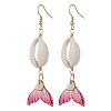 Natural Cowrie Shell Glass Dangle Earrings EJEW-JE06385-07-2
