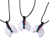 Adjustable Natural Quartz Crystal Double Horn Pendant Necklace with Wax Cord for Women NJEW-B086-01C-1