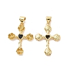 Cross with Flower Brass Micro Pave Cubic Zirconia Pendants KK-G435-06G-02-1
