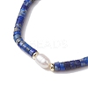 Natural Lapis Lazuli and Pearl Beads Btacelets BJEW-JB10681-01-3