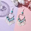 Heart Synthetic Turquoise & Capiz Shell Chandelier Earrings EJEW-TA00490-2