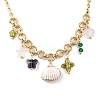 Electroplated Natural Shell & Glass Flower Butterfly Pendant 304 Staniless Steel Chain Necklaces for Women NJEW-A063-14G-2