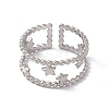Non-Tarnish 304 Stainless Steel Stars Double Line Open Cuff Ring for Women RJEW-C045-24P-2