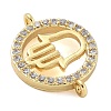 Rack Plating Brass Micro Pave Clear Cubic Zirconia Flat Round with Hamsa Hand Connector Charms KK-A234-039G-2