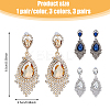 3 Pairs 3 Colors Glass Teardrop Dangle Stud Earrings EJEW-FI0001-88-2
