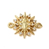 Rack Plating Brass Pave Clear Cubic Zirconia Sun Connector Charms KK-C067-05G-1