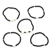 5Pcs 5 Style Natural Lava Rock & Pearl & Shell Star Beaded Stretch Bracelets Set BJEW-JB09495-03-1