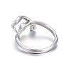 Adjustable Rhodium Plated 925 Sterling Silver Finger Ring Components STER-F048-23P-3