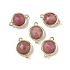 Brass Pave Natural Rhodonite Faceted Flat Round Connector Charms G-U028-04G-12-1