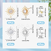 8Pcs 2 Size Sun Shape Brass Clear Cubic Zirconia Stud Earring Findings ZIRC-OC0001-09-2