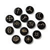 13Pcs Flat Round Natural Obsidian Rune Stones G-K335-08A-1