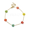 304 Stainless Steel & Synthetic Stone Daisy Flower Chain Anklets for Women AJEW-B031-01G-03-4