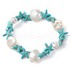 Synthetic Turquoise & ABS Plastic Imitation Pearl Beaded Stretch Bracelets BJEW-JB10567-1