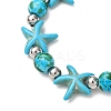 Starfish Synthetic Turquoise Beads & Brass Beads Stretch Bracelets BJEW-JB12417-03-4