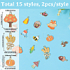 30Pcs 15 Styles Thanksgiving Day Light Gold Plated Alloy Pendants ENAM-SC0010-02-2