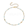 304 Stainless Steel & Natural Agate(Dyed & Heated) Faceted Round Link Chain Anklets AJEW-AN00747-02-2