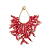 Glass Seed Beaded Imitation Coral Pendants PALLOY-MZ00938-03-1