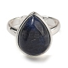 Natural Lapis Lazuli Teardrop Adjustable Rings RJEW-K371-08S-20-3