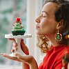Glass Seed Beaded Ring with Lampwork Christmas Tree Dangle Earrings EJEW-TA00231-4