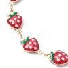Brass Enamel Strawberry Link Chain Bracelets for Women BJEW-JB12578-3