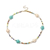 Tortoise Dyed Synthetic Turquoise & Shell Pearl & Glass Seed Beaded Necklace NJEW-TA00054-1