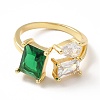 Cubic Zirconia Heart and Rectangle Open Cuff Ring RJEW-H101-06G-2