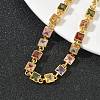 Square Brass Pave Cubic Zirconia Link Chain Bracelets for Women BJEW-P385-04G-2