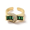 Cubic Zirconia Rectangle with Moon Open Cuff Ring RJEW-C041-06G-03-2