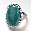 Adjustable Oval Brass Synthetic Turquoise Wide Band Rings RJEW-L062-03L-2