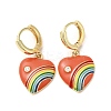 Heart with Rainbow Real 18K Gold Plated Brass Dangle Hoop Earrings EJEW-L268-042G-06-1