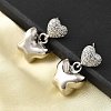 Heart with Butterfly Brass Micro Pave Clear Cubic Zirconia Dangle Stud Earrings EJEW-Z099-01P-2