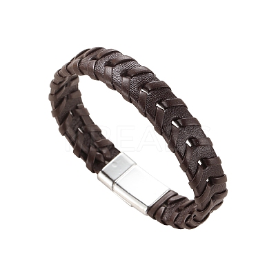 Leather Woven Flat Cord Bracelets PW-WG42872-02-1