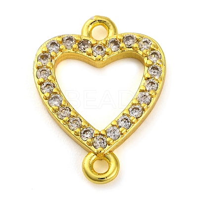 Brass Micro Pave Clear Cubic Zirconia Heart Links Connector Charms KK-A230-03A-G-1