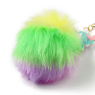 Imitation Rex Rabbit Fur Ball & PU Leather Unicorn Pendant Keychain KEYC-K018-01KCG-02-1