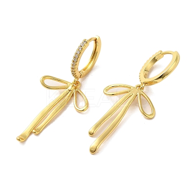 Bowknot Brass Micro Pave Clear Cubic Zirconia Hoop Earrings for Women EJEW-A040-02G-1