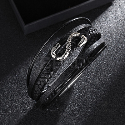 Leather Cords Multi-strand Bracelets with Magnetic Clasp PW-WG89659-01-1