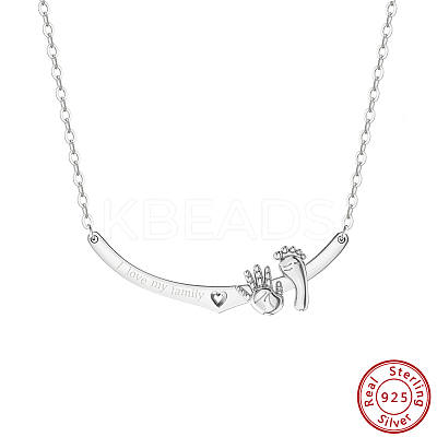 Jewelry 925 Sterling Silver Baby Feet Hand Pendant Necklaces NJEW-K272-01P-1